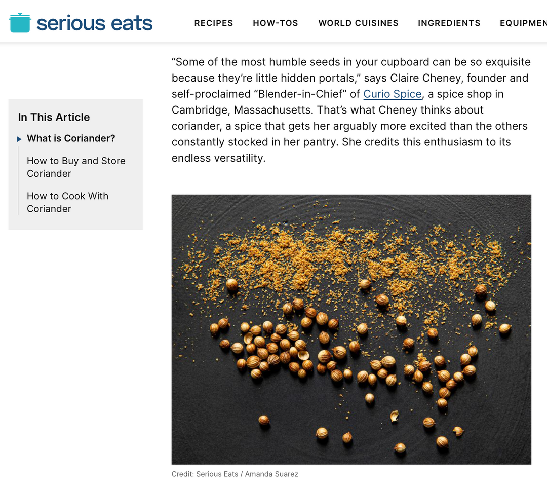 Serious Eats writes an article on coriander that feature's Curio Spice Co.