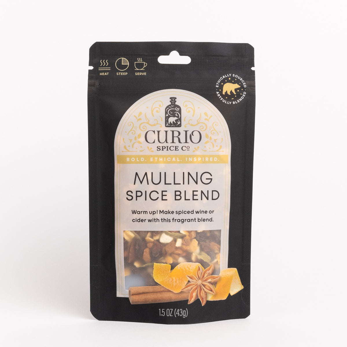 Curio Spice Co. Mulling Spice Blend packaging on a white background