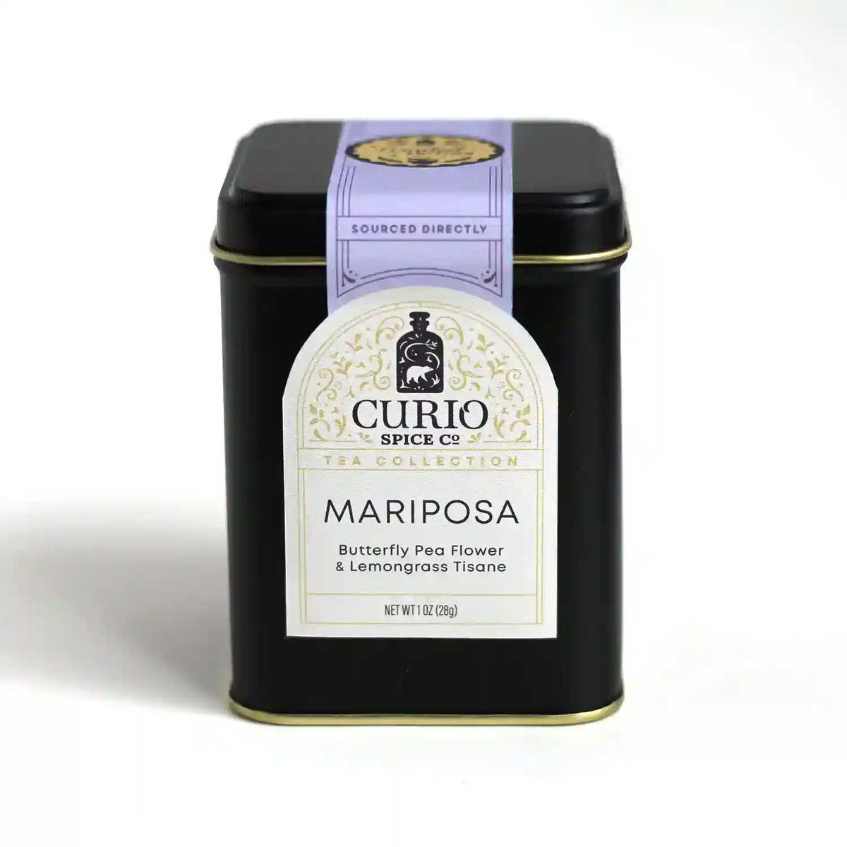 Tin of Mariposa Tea, a butterfly pea flower and lemongrass tisane