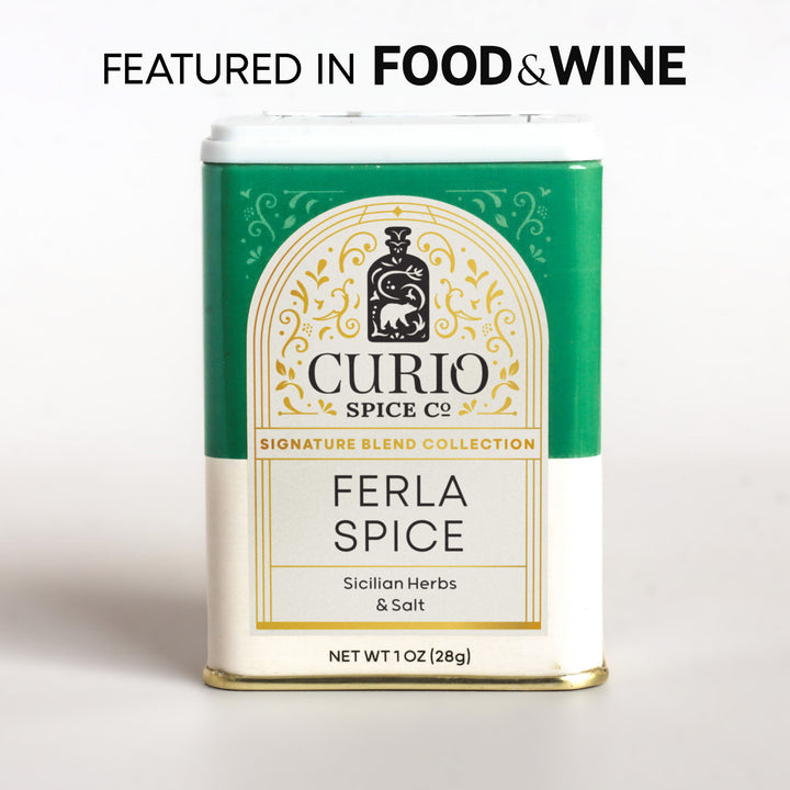 Curio Spice Co. Signature Blend Ferla Spice in a tin, as featured in Food &amp; Wine.