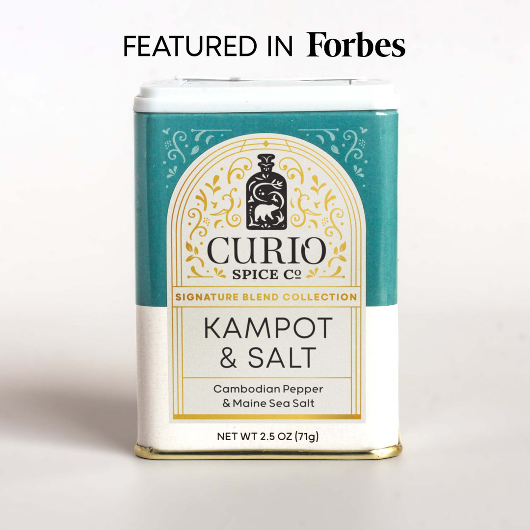 Curio Spice Co. Signature Blend Kampot &amp; Salt in a tin, as featured in Forbes.