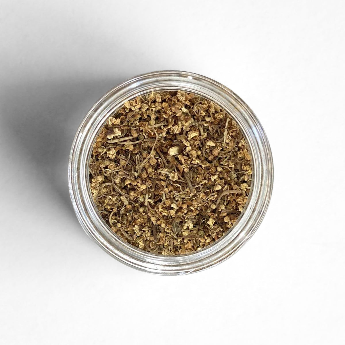 Top-down view of dried elderflower